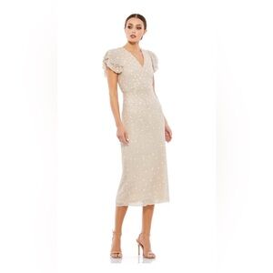 Mac Duggal Embellished Ruffle Cap Sleeve V-Neck Midi Dress Style 10810 Size 10